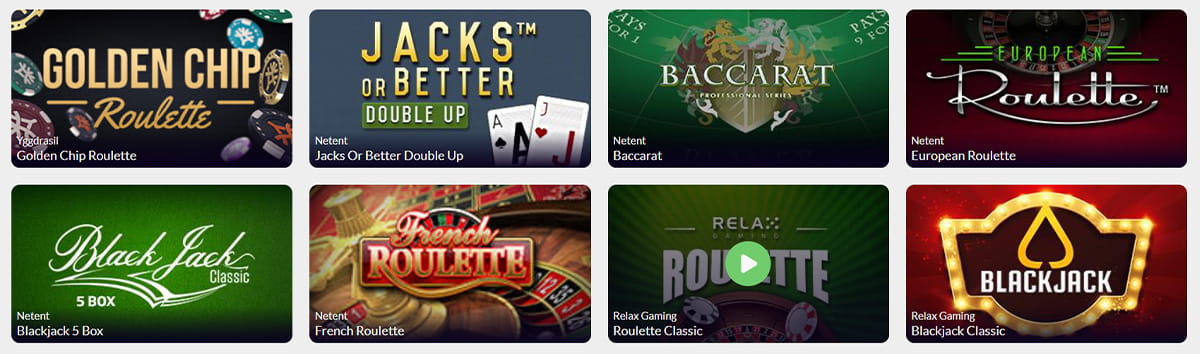 Table Games Catalogue in Cashmio Casino